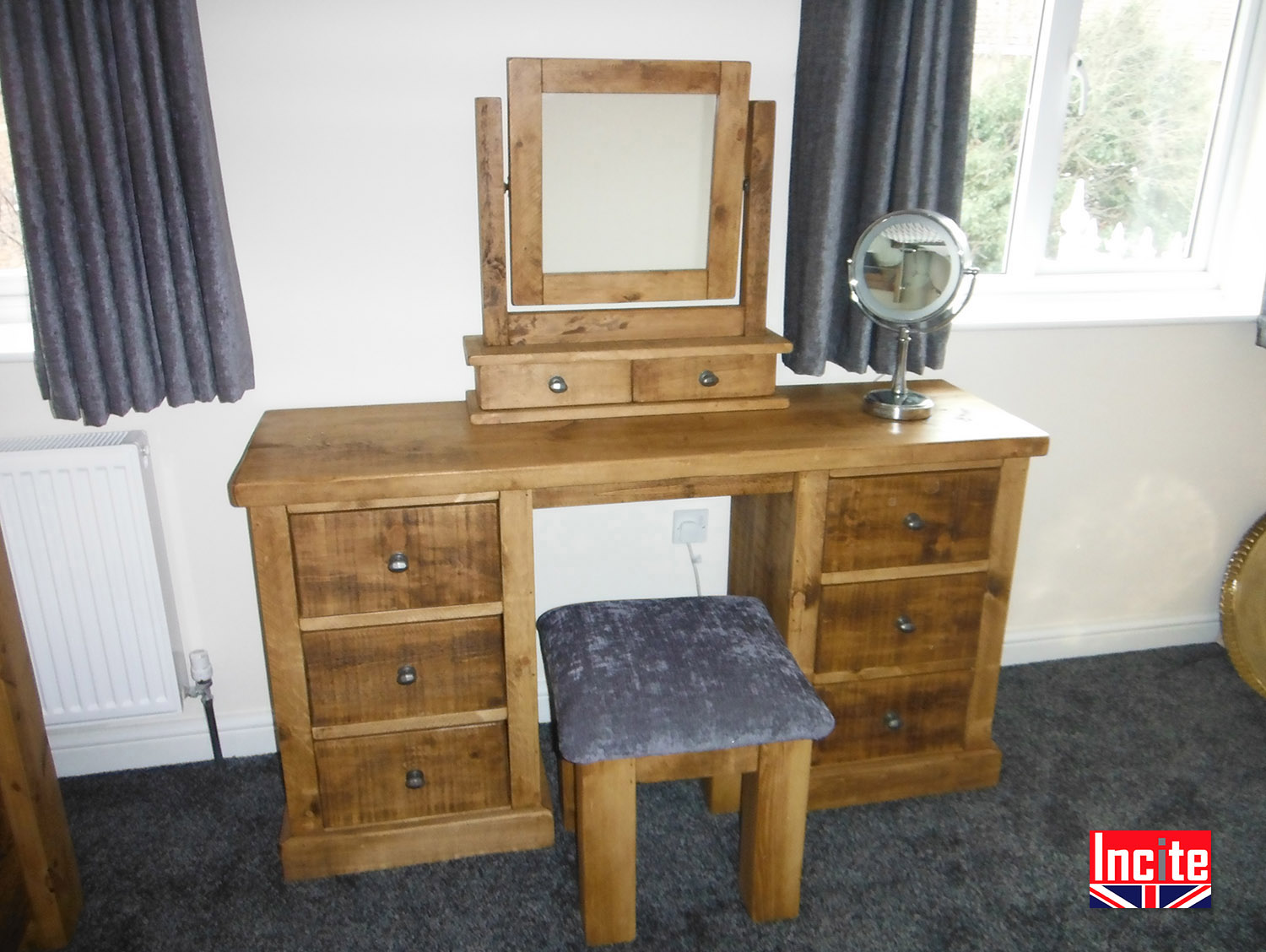 Pine dressing table 2025 with mirror and stool